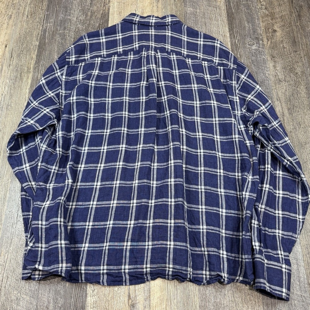 Peter Millar Men's Size XXL‎ Blue Plaid 100% Linen Button Up Long Sleeve Shirt - Picture 8 of 13